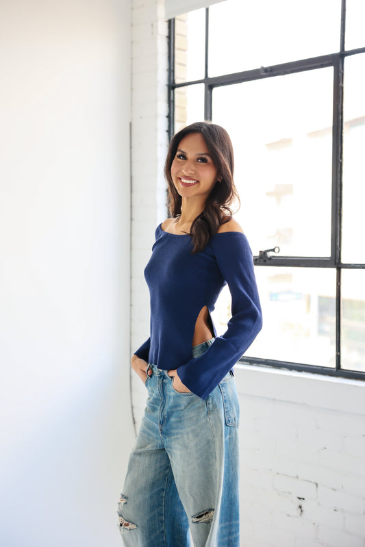 Varsity Side Slit Knit Top