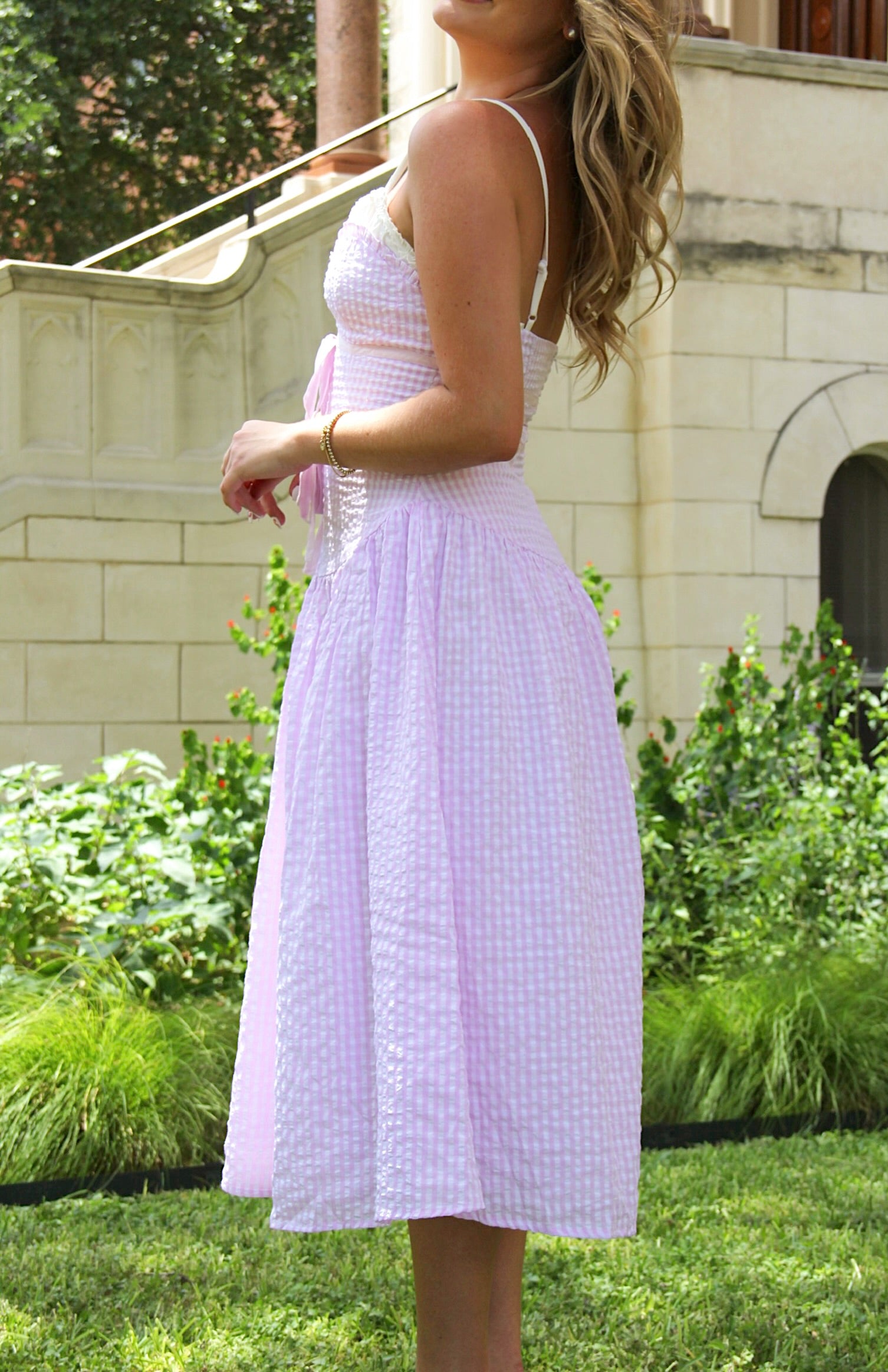 Jessie Pink Gingham Midi Dress