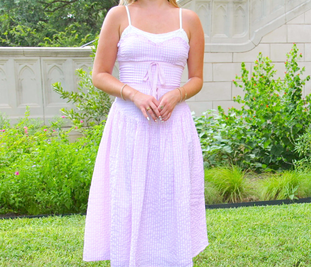 Jessie Pink Gingham Midi Dress