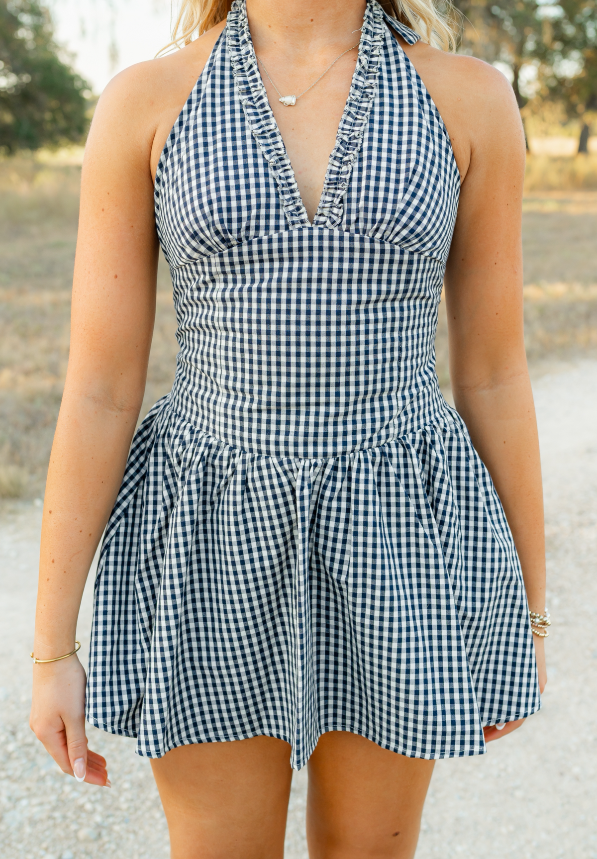 Sally Checkered Navy Dress